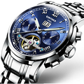 Luxury Swiss Brand Watches KINYUED Men Automatic Mechanical Watch Steel Bracelet Skeleton Flying Design J014