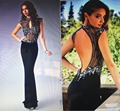 Sexy Backless Long Black Prom Dresses for Prom 2016 New Arrival Sparkly Crystal Beaded See Through