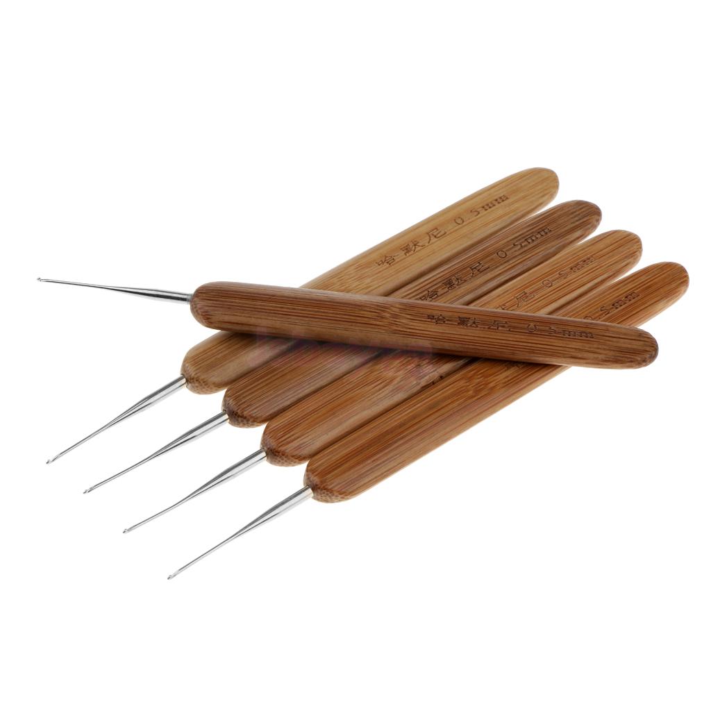 5 Pieces Bamboo Hair Weaving Crochet Needles Hooks Dreadlock Tool