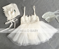 Lovely strap Newborn party dresses with Hat Shoes Lace First birthday dress Baptism christening gowns TZ0008