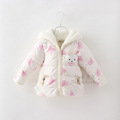 2016 winter new girls cute little rabbit printing plus velvet warm hooded cotton jacket