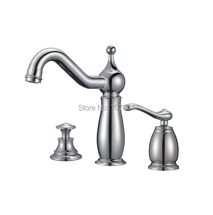Deck Mount Single Handle Polished Basin Sink Mixer Faucet Chrome Brass Hot and Cold Taps W/ Waste Drain