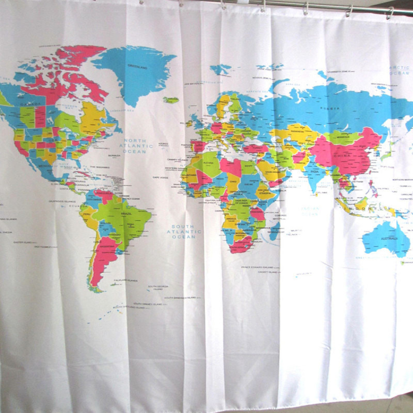 Happy High Quality Beauty Shower Curtain World Map Pattern Bathroom Waterproof Fabric 72 inch +12 Hooks Happy High Quality Beauty Shower Curtain World Map Pattern Bathroom Waterproof Fabric 72 inch +12 Hooks