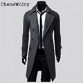 Stylish Casual Winter Warm Slim Fit Long Sleeve Men Trench Coat Double Breasted Long Jacket Parka