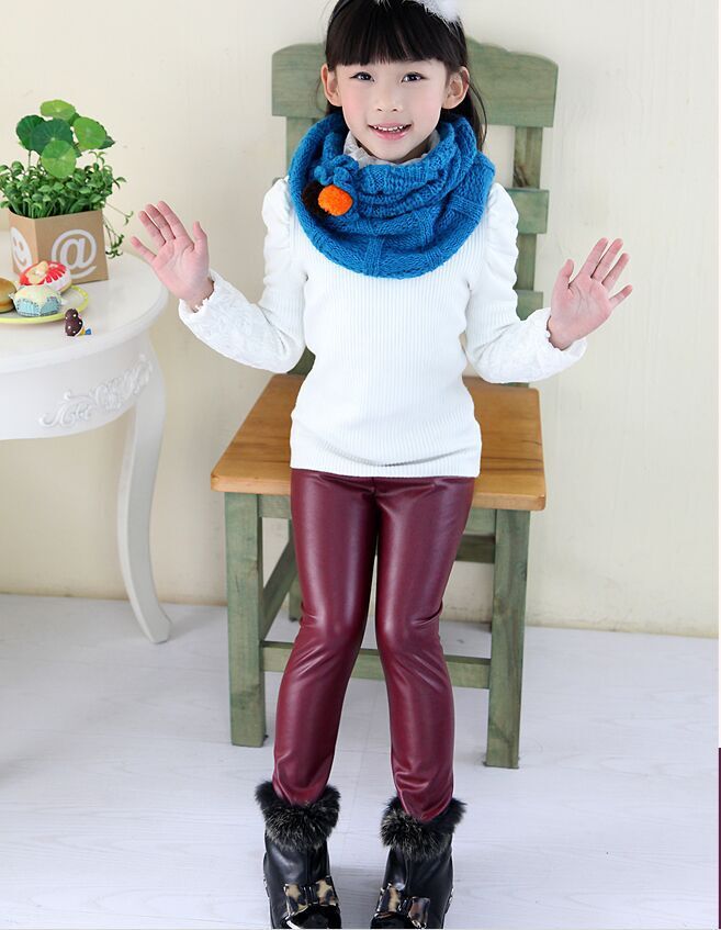 Kids Leather Winter Legging Warm Autumn Winter Thick Trouser Elastic Waist Pants