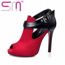 Buckle Strap Red Bottom High Heels Hot Brand Gladiator Women Pumps Cutouts Thin High Heels Sexy Patch Color Peep Toe Shoes Woman