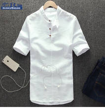 Jonnyrman2016 summer wear cotton and linen shirt male summer leisure linen shirts with short sleeves