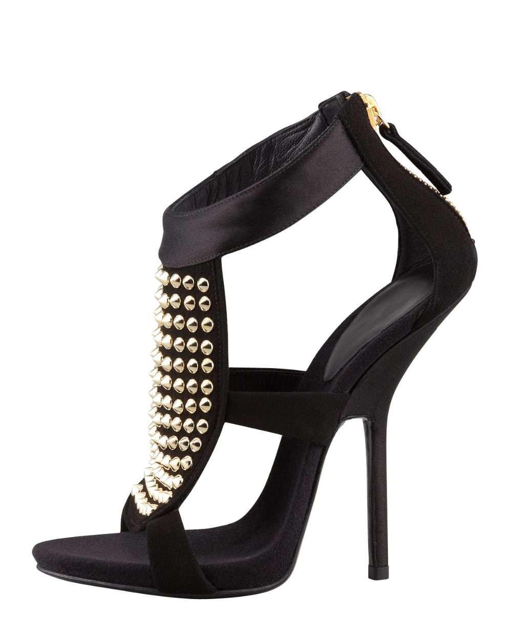 Black Suede Women Sandal With Gold Rivet High Heels Stilettos Made-to-order Designer Ladies Shoes Plus Size Custom Pump Sandal