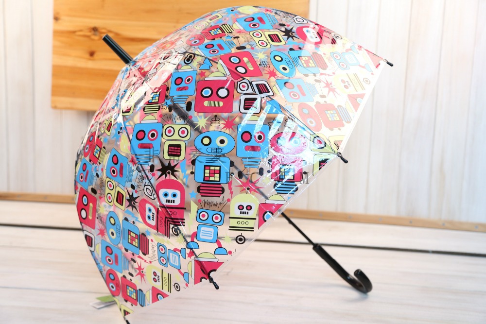 Cartoon robot transparent arched long umbrella cre...