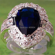 Wholesale Fashion 925 Silver Rings Pear Cut Sapphire Quartz White Topaz 925 Silver Ring Size 6