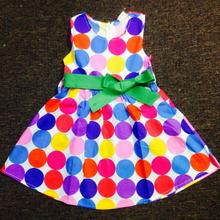100 Cotton 2015 Summer Girls Greene Dots Dresses Cute Knee Length Girl Princess Dress Kids Clothes