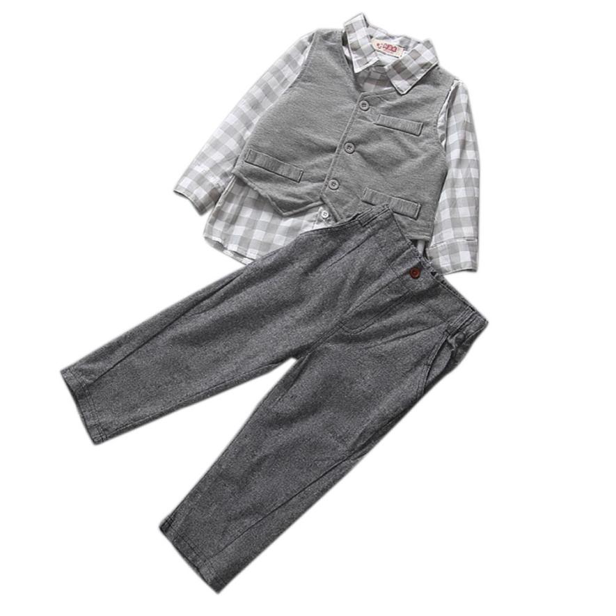 2015 Newborn Baby Boy Grey Waistcoat + Pants + Shirts Clothes Sets Suit 3pcs