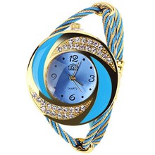 Aliexpress venta de colores brillantes trenzado correa de cuero dial tres veces su de diamante sra. reloj pulsera de cuarzo