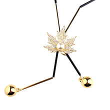 Lovely Maple Leaf Long Beaded Chain Tassel Pendant Necklace Women Office Lady Winter Imitation Pearl Beads
