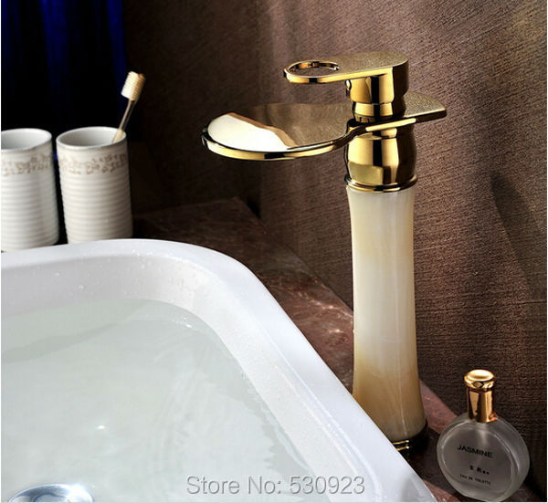 Newly Golden Polished Waterfall Bathroom Sink Faucet Mixer Tap Retro Style Tall Bowlder Basin Faucet Single Handle Deck-mounted