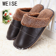 Genuine Leather Shoes Men Winter Home Slippers Slip Korean Thick Warm Cotton Slippers For Women Shoes Black Red