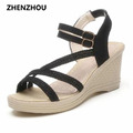 Woman s shoes 2016 Leisure students slope with sandals female summer fish head high heels thick