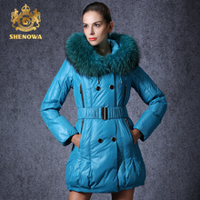 2015 new women s SHENOWA raccoon fur collar thickening a down jacket white duck winter coat