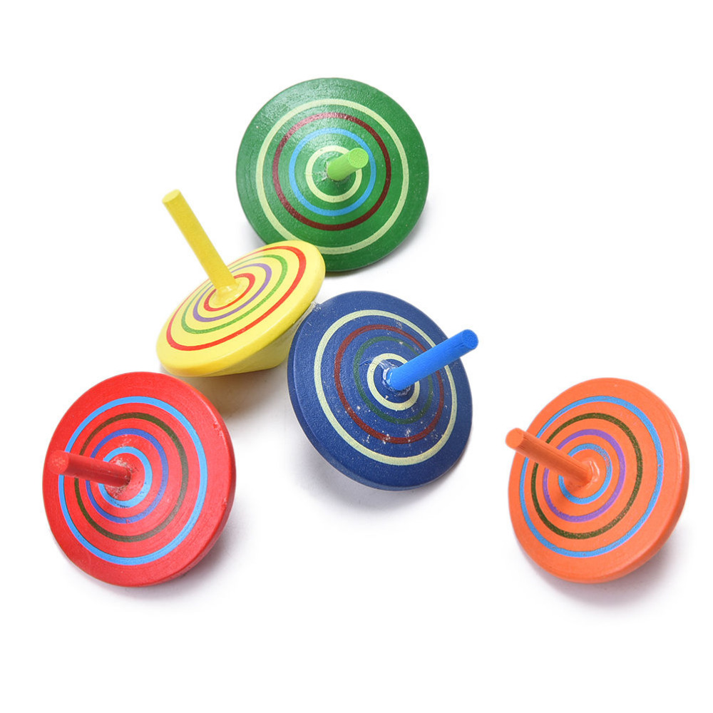 Multicolor Mini Cartoon Wooden Spinning Top Toy Wood Gyro Classic Toys 
