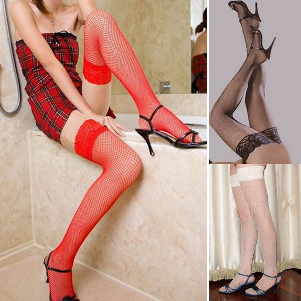 1 PC Mesh Women Stockings Thigh High Mesh Sheer Fishnet Top Lace Over the Knee Stocking Red/Black/White