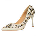 Sweet Style Women Shoes High Heels Shallow Mouth Small Flowers Sequins Ladies Sequined Cloth Pumps W0336