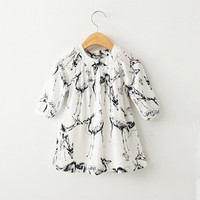 2015 European designer fashion brand baby girls dress with deer print cute clothing for baby girls for spring
