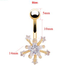 Punk Sexy Women Gold Plated Stainless steel Dangle Shine Star Crystal CZ Belly Bell Button Bar