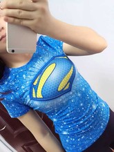 Polyester Spandex Superman women s fitness sports quick dry t shirt girls gym exercise compression tights