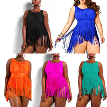 Hot! 2016 Plus Size One Piece Siwmwear Beach Womens Swimsuit Sexy High Waist Bathing Tassel Beachwear Solid Push Up SJ15292