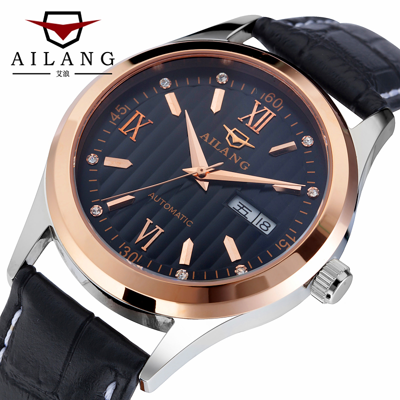 Фотография Relogio Masculino AILANG Brand Fashion Business Watches Men Date Waterproof Leather strap Automatic mechanical Mens Watch Clock