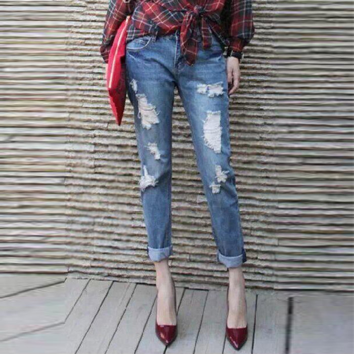 Fashion AA BF Hole Jeans Casual Loose Pants Beggar Pants Female Trousers