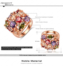 Colorful Zircon Square Ring 18K Rose Gold Plt SWA Element Austrian Crystal Women Ring Decoration Jewelry
