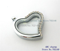 1pcs 30mm zinc alloy Magnetic floating locket Rhinestone Heart Glass Floating Locket Free shipping
