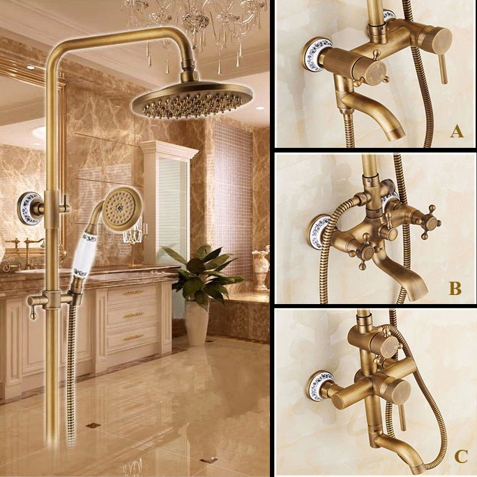 Free Shipping!Rainfall shower faucet set with slide bar tub faucet mixer+handle shower wall mount Antique bronze finish ST-9136