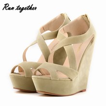 Free shipping New fashion summer women high heels sandals shoes wedge peep toe platforms roma Cross lacing pumps size 35-42
