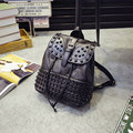 Edgy Rivets Belt Buckle Ornament Women New Fashion Washable Leather Backpack Designer Drawstring Trendy Patchwork Travel