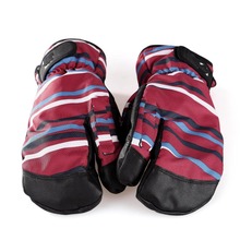 2016 High quality Men Outdoor Three Finger skiing gloves Winter warm waterproof Leather&Nylon Cotton gloves Snowboard glove