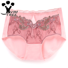 VIMTREE high waist size sexy lace panty embroidery lady briefs bottom crotch cotton womens underwear