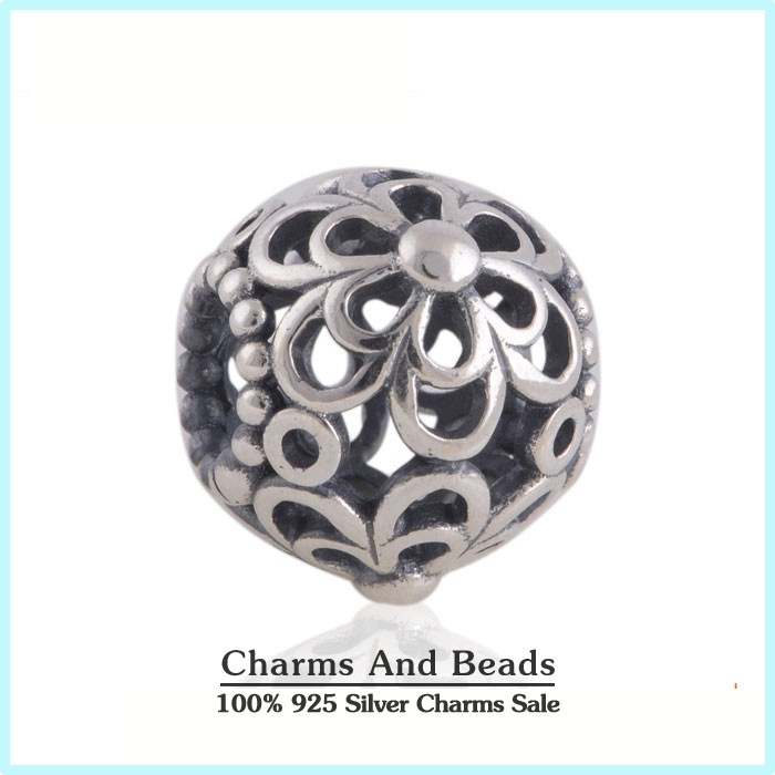 Vintage Openwork Daisy Flower Charm Beads 925 Sterling Silver Jewelry