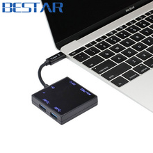 Black Hub USB 3.1 Type C USB-C Multiple 3 Ports Hub adapter & TF SD MS Card Reader usb Hub For New 12 inch Macbook & Chromebook