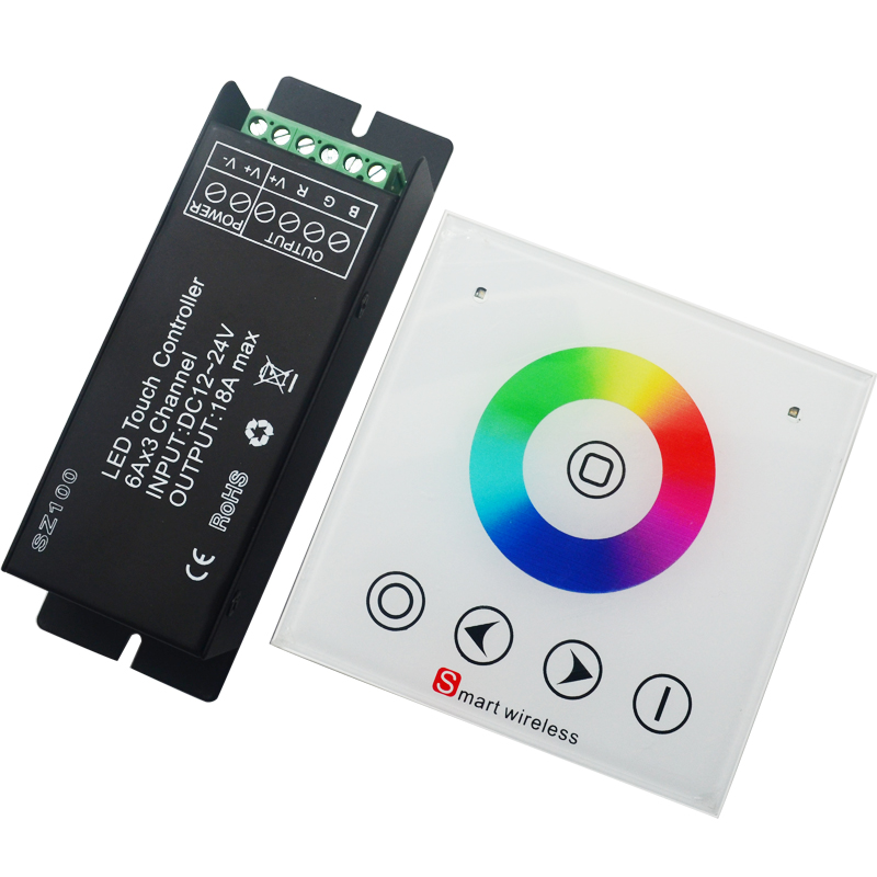 1 piece ac 220v wall mounted rgb touch panel remote+ 3 channel 18a rf wireless dc 12v 24V led controller for led strip light