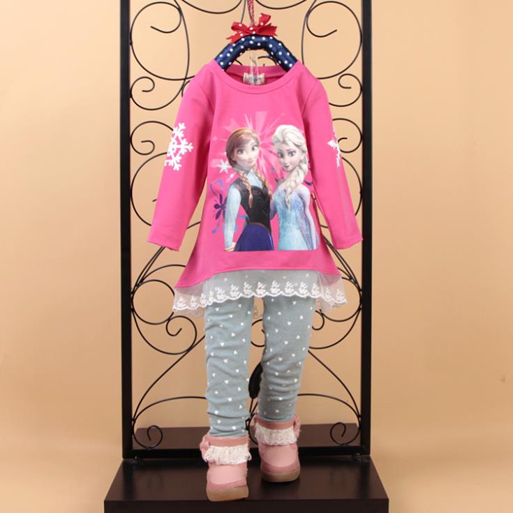 2015 Spring Child Tracksuit Fashiong Cartoon Girls Clothing Set Long Sleeve Top Blouses Legging Outfit Kids