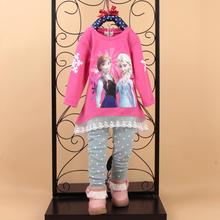 2015 Spring Child Tracksuit Fashiong Cartoon Girls Clothing Set Long Sleeve Top Blouses Legging Outfit Kids