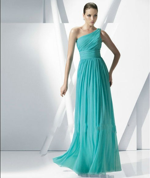 Aqua One Shoulder Dress