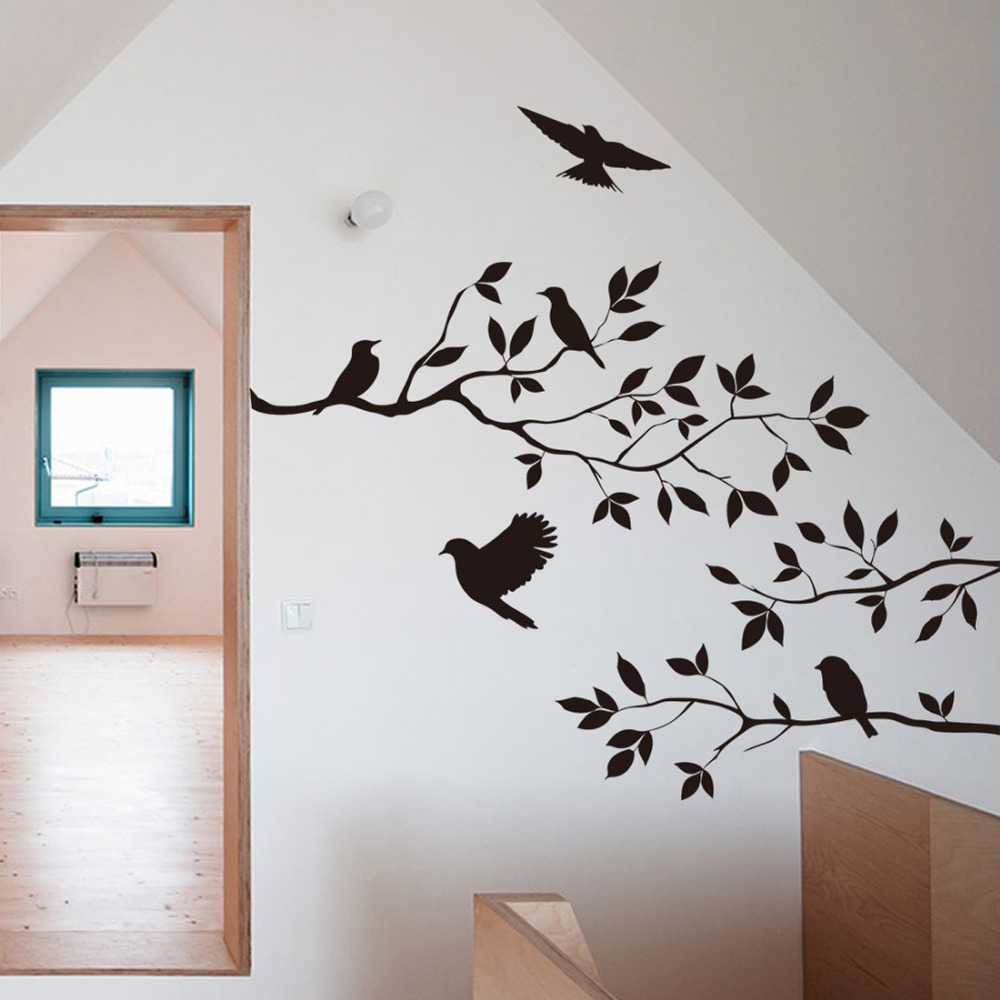 Us 2 2 28 Off 60 35cm Black Bird Tree Branch Monster Wall Paper Decals Removable Vintage Kitchen Wall Sticker Home Decoration In Wall Stickers From