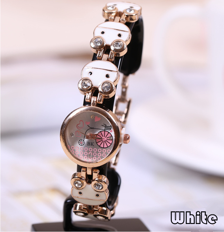 The new Ladies watches Rhinestone Gold plated Fashion casual bracelet watch luxury Cartoon Cat Strap watches