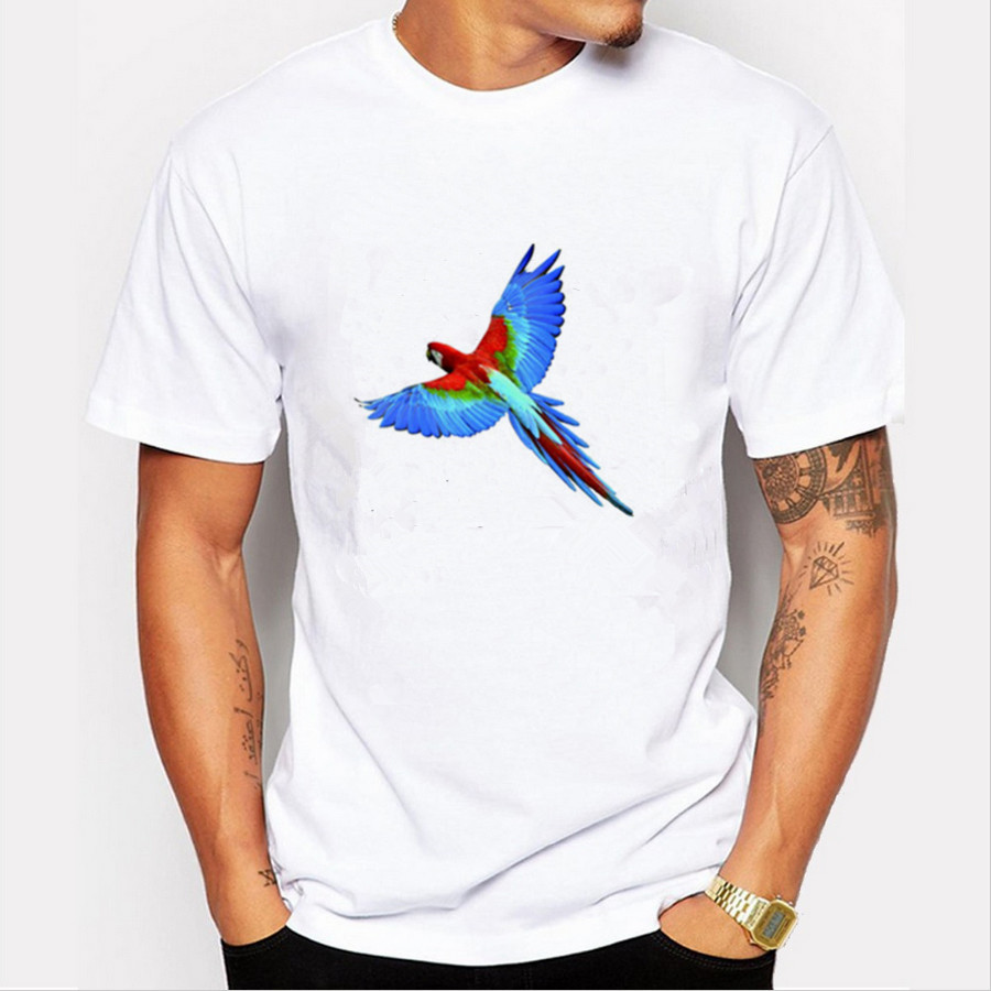 2016 Fashion Novelty Men T-shirt Colorful Bird 21 Colors Prints Short Sleeved Round Neck Man Cotton Top Shirt YHM24
