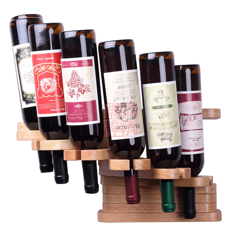 Creative folding Red oak wood wine bottle storage wall wine rack hanging glass holder bar tools