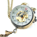 Mechanical Pocket Watch Vintage Steampunk Transparent Glass Ball Shape Hand Wind Fob Watches Men Women Necklace