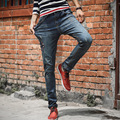 Brand new male personality casual jeans fashion pattern embroidered ripped slim fit elastic straight denim pants